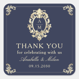 Adesivo Quadrado Marinho Azul Casamento Barroco Obrigado