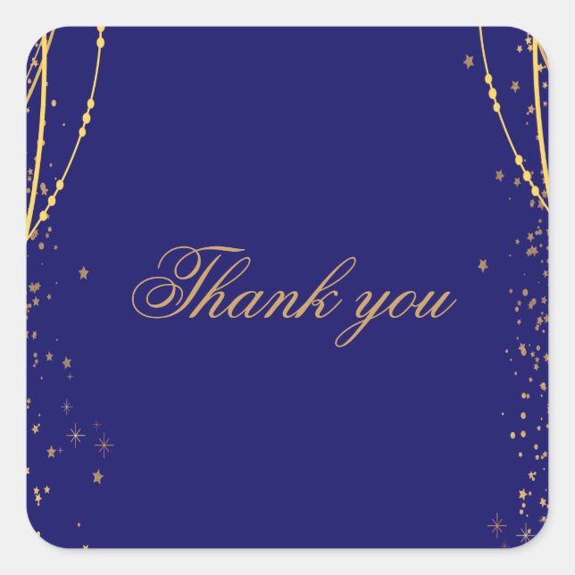 Adesivo Quadrado Marinho azul com estrelas douradas aniversário dup (Frente)