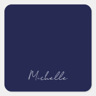 Adesivo Quadrado Marinho Azul Cor Simples Cláusula do Nome Próprio