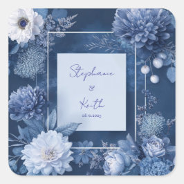 Adesivo Quadrado Marinho Azul e Casamento Floral Branco