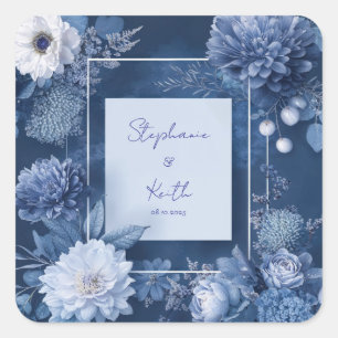 Adesivo Quadrado Marinho Azul e Casamento Floral Branco