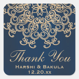 Adesivo Quadrado Marinho Azul e Dourado Estilo Indiano Casamento Ob