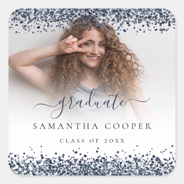 Adesivo Quadrado Marinho Azul Glitter Formando Fotografia Nome Clas (Frente)