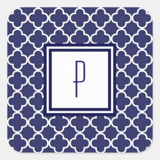 Adesivo Quadrado Marinho Azul Quatrefoil Monogramas