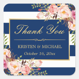 Adesivo Quadrado Marinho Azul Strips Dourado Cor-de-rosa Floral Obr