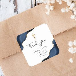 Adesivo Quadrado Marinho Blue Agate Primeira Comunhão Sagrada Obrig