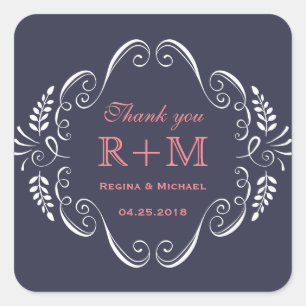 Adesivo Quadrado Marinho Blue Floral Curl Casal Favor de Casamento