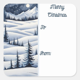 Adesivo Quadrado Marinho Blue Midnight Snowfall Christmas Gift tag