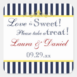 Adesivo Quadrado Marinho, Branco, Amarelo, Vinheta Preta Vermelha