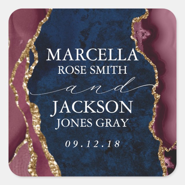 Adesivo Quadrado Marinho, Burgundy e Casamento Dourado de Agatos (Frente)