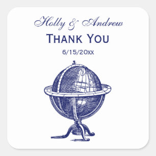 Adesivo Quadrado Marinho de desenho do "Vintage World Global Lithóg