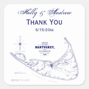 Adesivo Quadrado Marinho de Mapa de Vintagem do MÃE da Ilha Nantuck