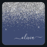 Adesivo Quadrado Marinho de prata Blue Glitter Girly Monographic No<br><div class="desc">Silver e Marinho Blue Sparkle Glitter escovado Monograma de metal Nome de Partido de Papel Etiquetas de Endereço do Adesivo. Isto faz o doce e perfeito aniversário de 16 anos, casamento, chá de panela, aniversário, chá de fraldas ou festa de solteira presente para alguém que ama luxo de luxo e...</div>