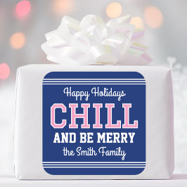 Adesivo Quadrado Marinho de Tipografia do Nome da Família de Natal