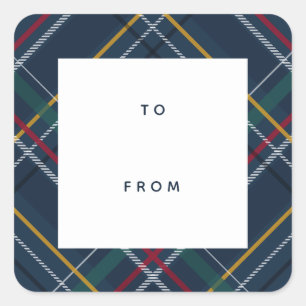 Adesivo Quadrado Marinho de xadrez de Feriado azul para e de presen