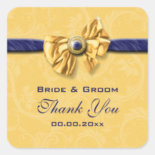 Adesivo Quadrado marinho e casamento amarelo "obrigado você "