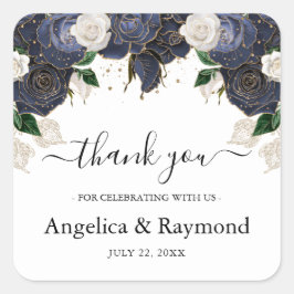 Adesivo Quadrado Marinho e Casamento Elegante Branco Obrigado