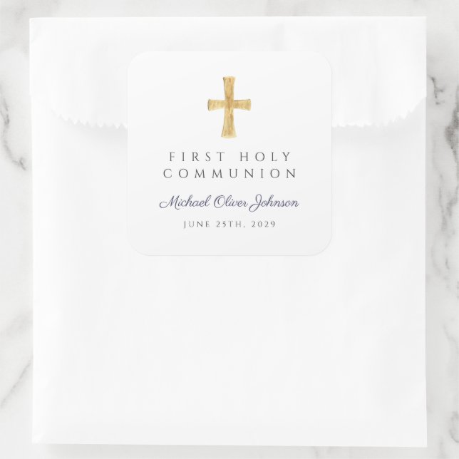 Adesivo Quadrado Marinho Elegante Blue Cross Boy Primeira Comunhão (Bolsa)