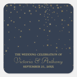 Adesivo Quadrado Marinho Elegante e Douradas Estrelas Caindo Obriga