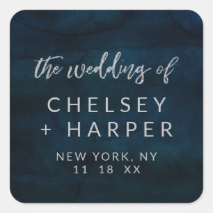 Adesivo Quadrado Marinho Luster Azul Prata Casamento de Monograma