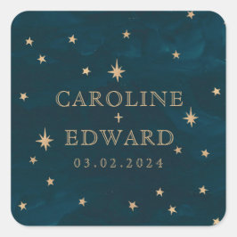 Adesivo Quadrado Marinho Místico Dourado Estrelas Casamento da Lua