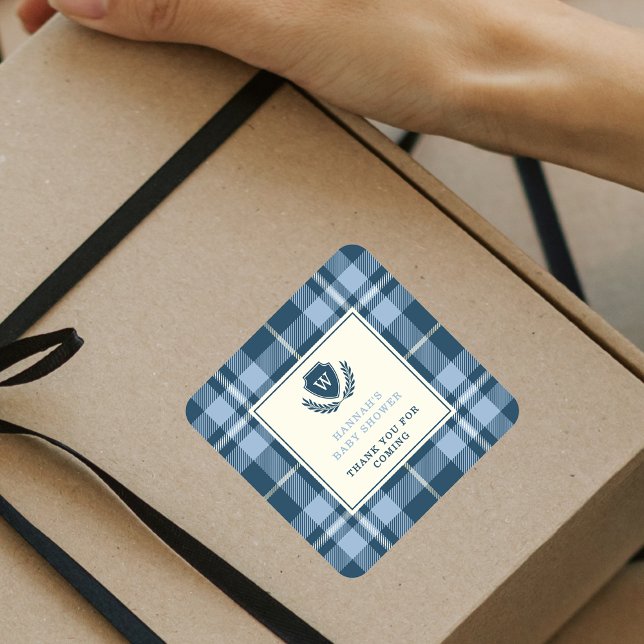 Adesivo Quadrado Marinho Monograma Chá Blue Baby Boy Obrigado (Criador carregado)