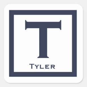 Adesivo Quadrado Marinho Nome Inicial Crianças Festa de Menino de V