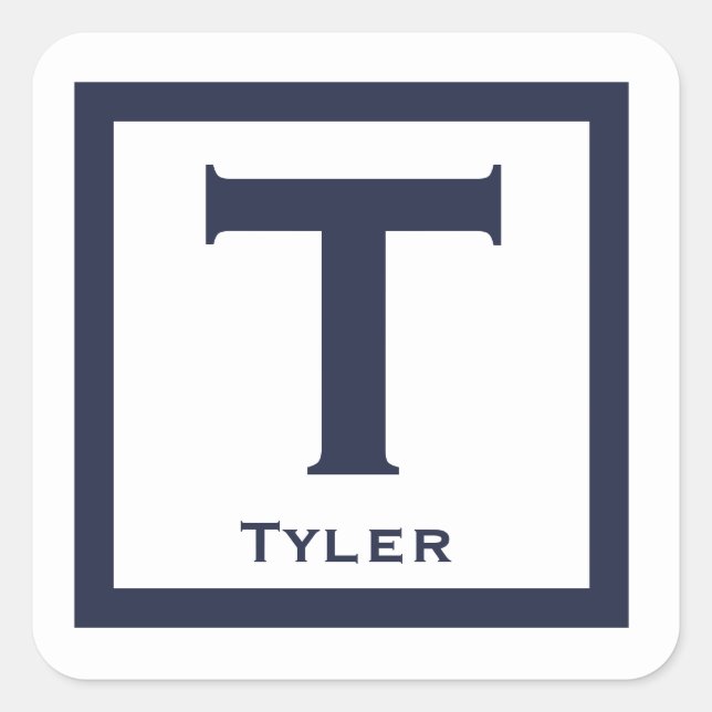 Adesivo Quadrado Marinho Nome Inicial Crianças Festa de Menino de V (Frente)