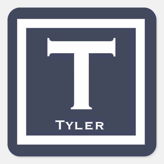 Adesivo Quadrado Marinho Nome Inicial Crianças Festa de Menino de V (Frente)