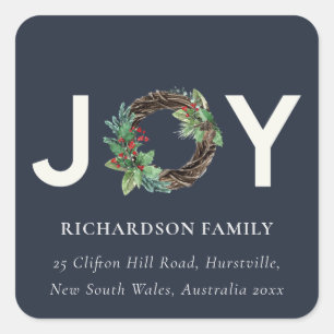ADESIVO QUADRADO MARINHO RED HOLLY BERRY JOY WREATH ENDEREÇO DE NA