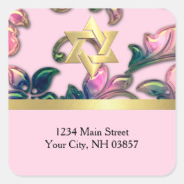 Adesivo Quadrado Marinho rosa elegante de endereço de retorno e Dam