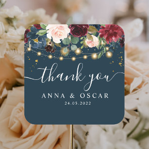 Adesivo Quadrado Marinho Russo Borgonha Azul e Flores Vermelhas