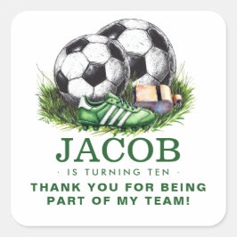 Adesivo Quadrado Marinho verde de Futebol Kids Watercolor