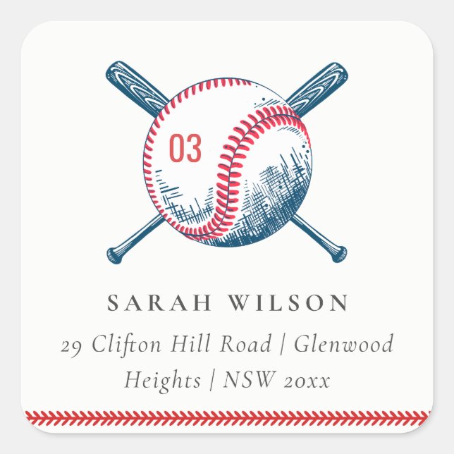 Adesivo Quadrado Marinho Vermelho Bonito Bat Star Kids Endereço (Frente)