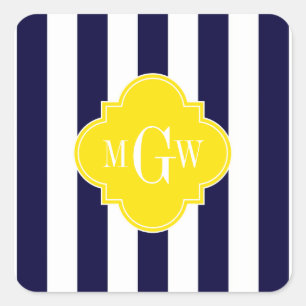 Adesivo Quadrado Marinho White Stripe Amarelo Quatrefoil 3 Monogram