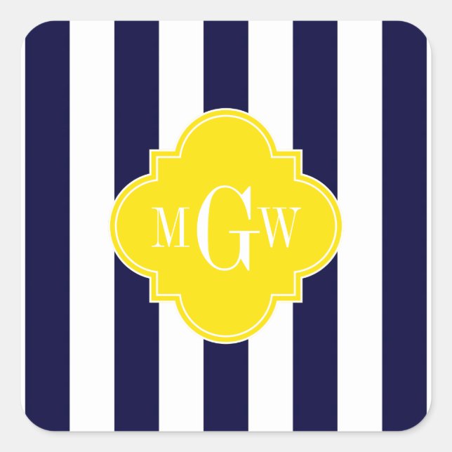 Adesivo Quadrado Marinho White Stripe Amarelo Quatrefoil 3 Monogram (Frente)