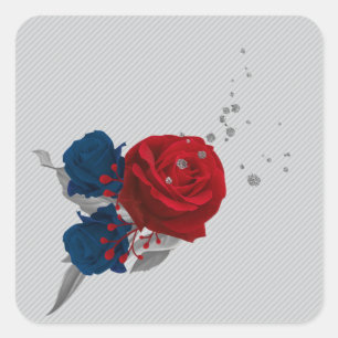 Adesivo Quadrado marinhos e flores vermelhas cinza folhas