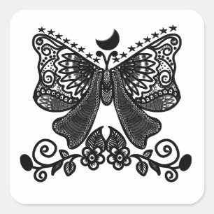 Adesivo Quadrado Mariposa Luna Mística Arte de Inseto Gótico Cele