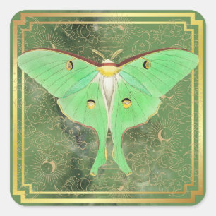 Adesivo Quadrado Mariposa Luna Verde Art Deco