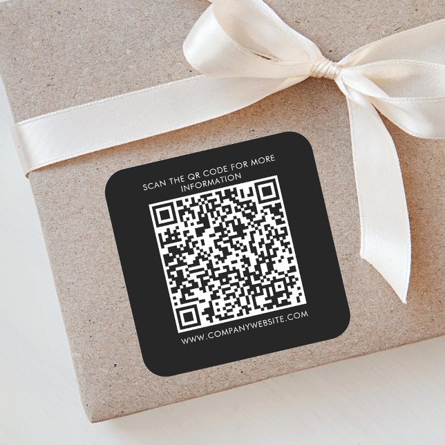 Adesivo Quadrado Marketing de Código QR de Empresa Personalizado (Business QR Code Black Square Sticker)