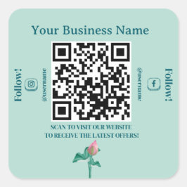Adesivo Quadrado Marketing de Código QR Floral Verde da Casa