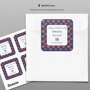 Adesivo Quadrado Marketing de padrões cardíacos especiais do dia de