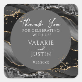 Adesivo Quadrado Mármaco negro e Dourado, obrigado