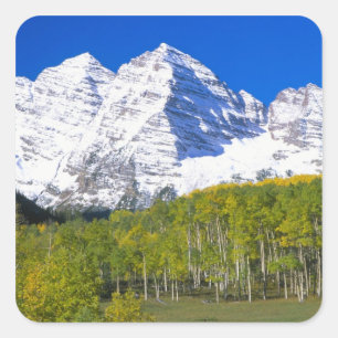 Adesivo Quadrado Maroon Bells com floresta de álamo outonal.