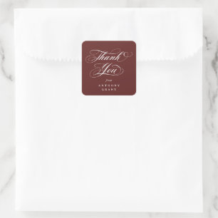 Adesivo Quadrado Maroon Elegant Script Graduação Obrigado