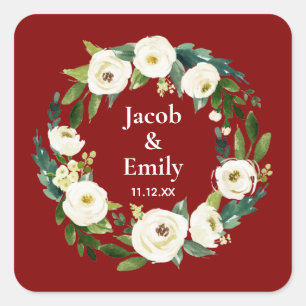 Adesivo Quadrado Maroon Greenery Personalizado Nomes