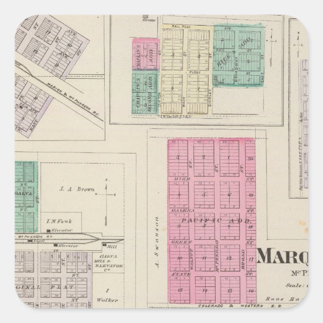 Adesivo Quadrado Marquette, Conway, Galva, Elyria, Ames, Kansas (Frente)