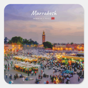 Adesivo Quadrado Marraquexe, Marrocos - Praça Jemaa el Fnaa