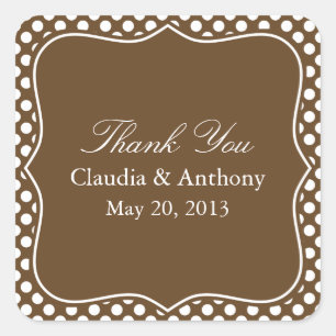 Adesivo Quadrado Marrom e Bolinhas Branca Obrigado Casamento