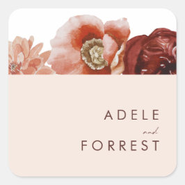 Adesivo Quadrado Marsala Autumn Floral Blush Envelope Seals